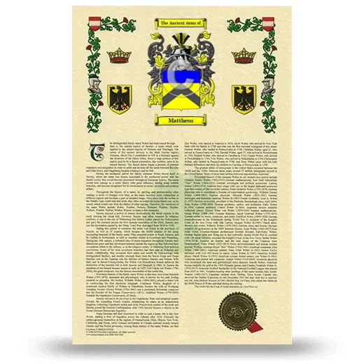 Mattheus Armorial History with Coat of Arms