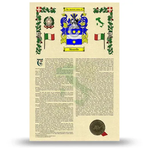 Maurello Armorial History with Coat of Arms