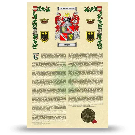 Mayse Armorial History with Coat of Arms