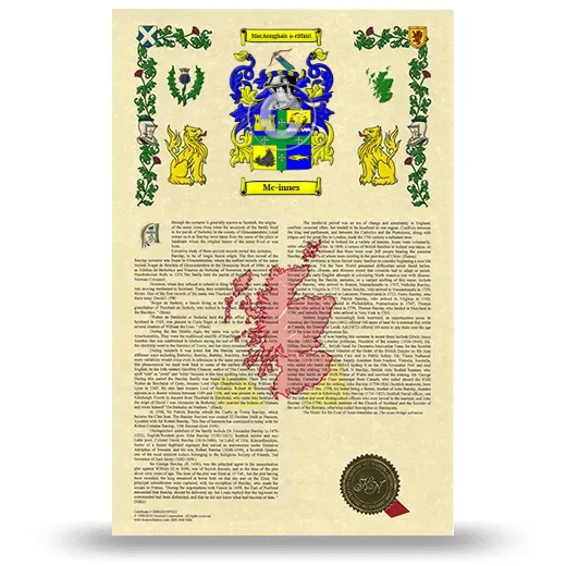 Mc-innes Armorial History with Coat of Arms