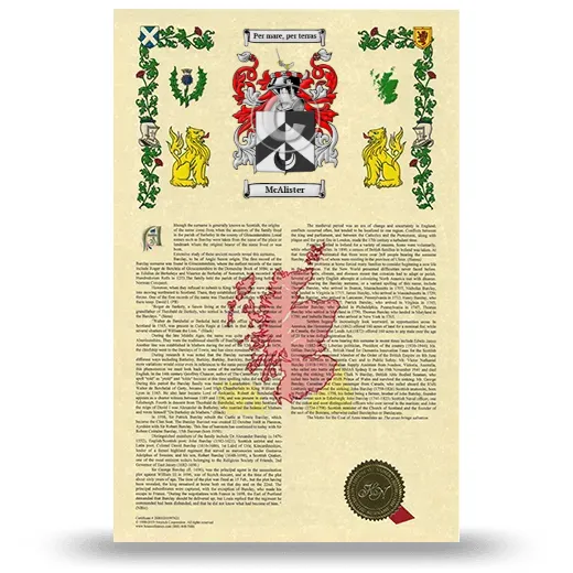 McAlister Armorial History with Coat of Arms