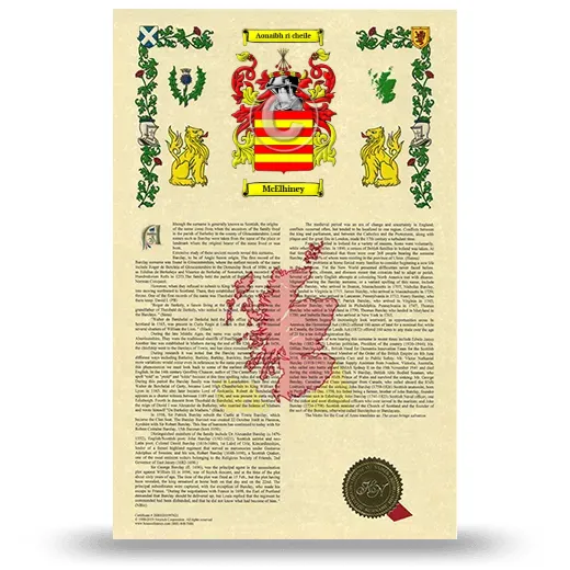 McElhiney Armorial History with Coat of Arms