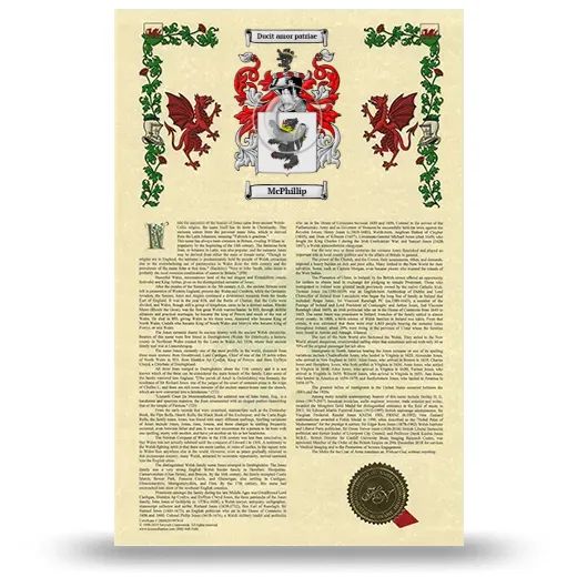 McPhillip Armorial History with Coat of Arms