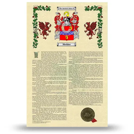 Meekins Armorial History with Coat of Arms