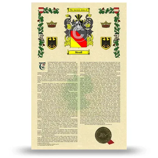 Mendl Armorial History with Coat of Arms