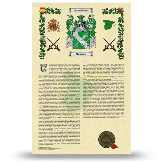 Mendoca Armorial History with Coat of Arms