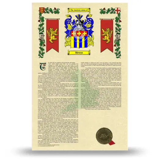 Mewys Armorial History with Coat of Arms