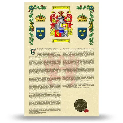 Mickelson Armorial History with Coat of Arms