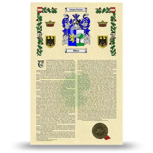 Miers Armorial History with Coat of Arms