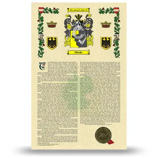 Mieske Armorial History with Coat of Arms