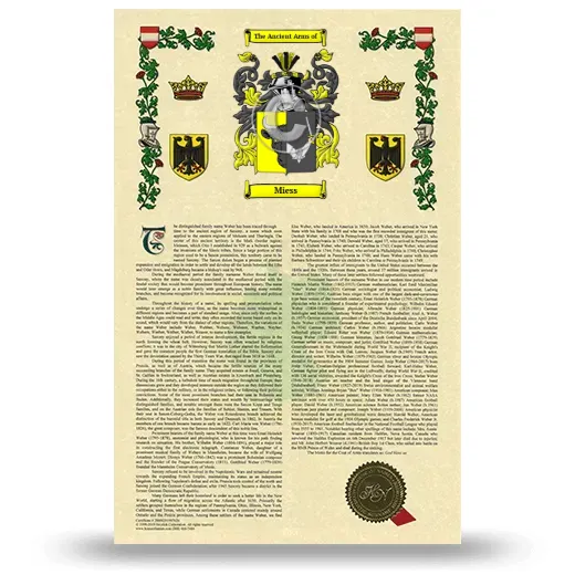 Miess Armorial History with Coat of Arms