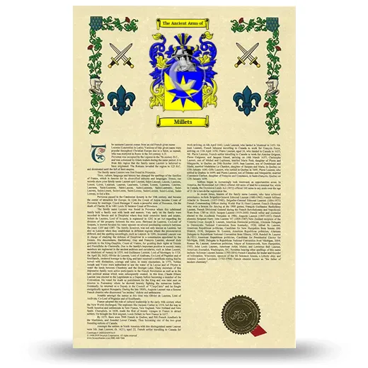 Millets Armorial History with Coat of Arms