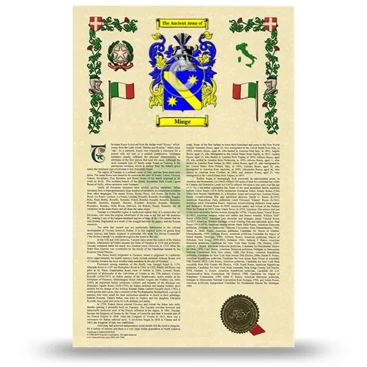 Minge Armorial History with Coat of Arms