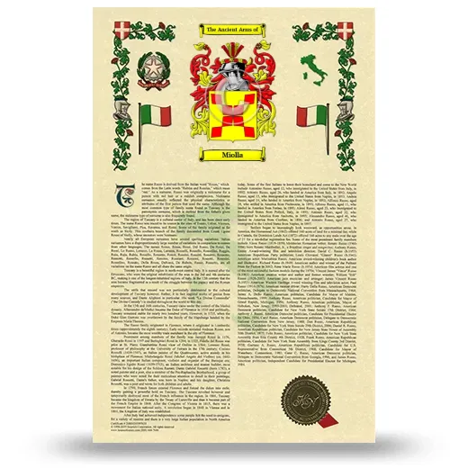 Miolla Armorial History with Coat of Arms