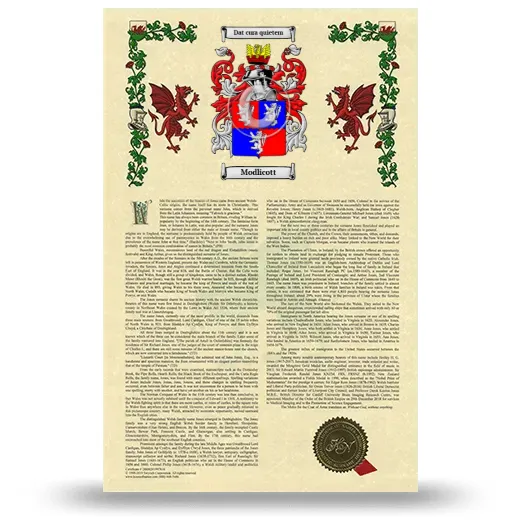 Modlicott Armorial History with Coat of Arms