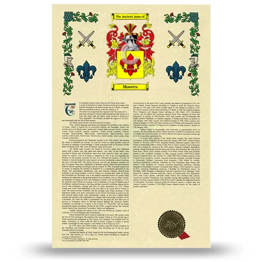 Moretts Armorial History with Coat of Arms