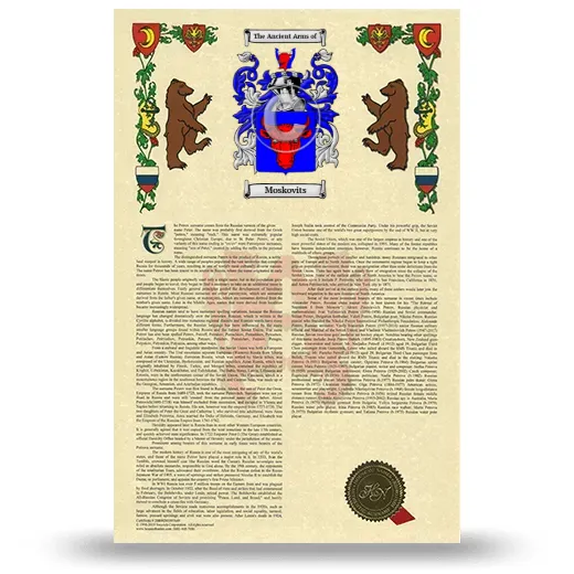 Moskovits Armorial History with Coat of Arms