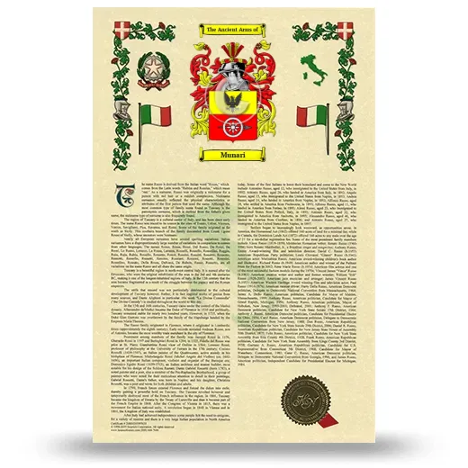 Munari Armorial History with Coat of Arms