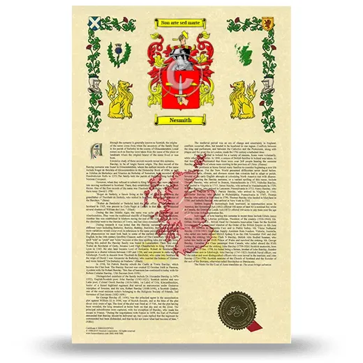 Nesmith Armorial History with Coat of Arms