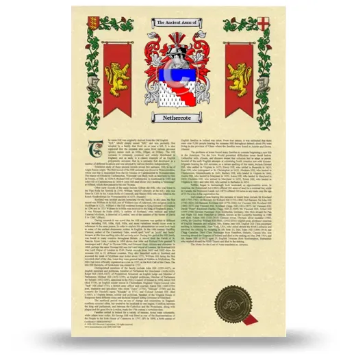 Nethercote Armorial History with Coat of Arms
