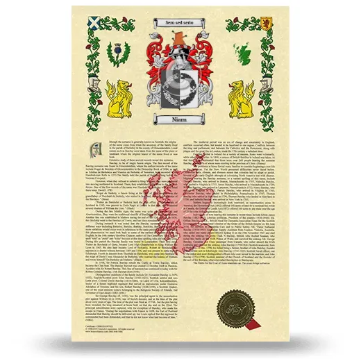 Niarn Armorial History with Coat of Arms