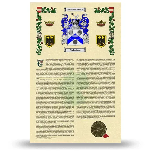 Nicholson Armorial History with Coat of Arms
