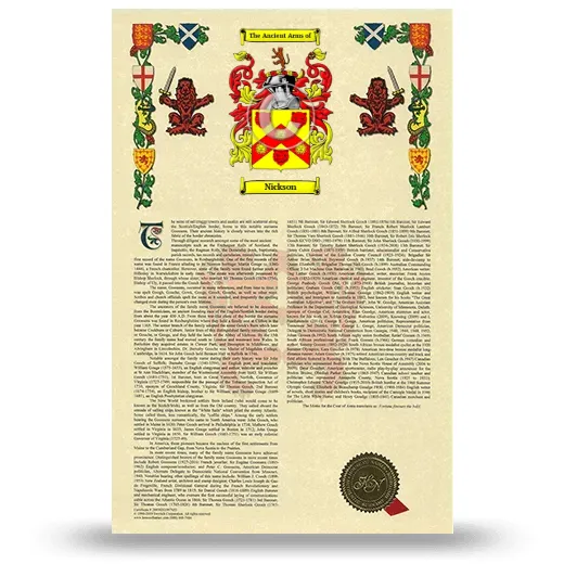 Nickson Armorial History with Coat of Arms