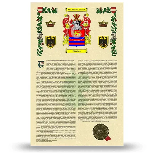 Nicolas Armorial History with Coat of Arms