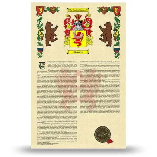 Niemetz Armorial History with Coat of Arms