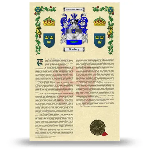 Nordberg Armorial History with Coat of Arms