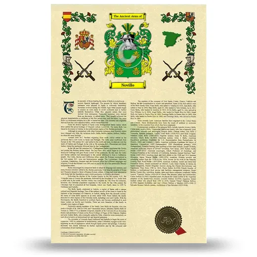 Novillo Armorial History with Coat of Arms
