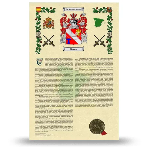Nunez Armorial History with Coat of Arms