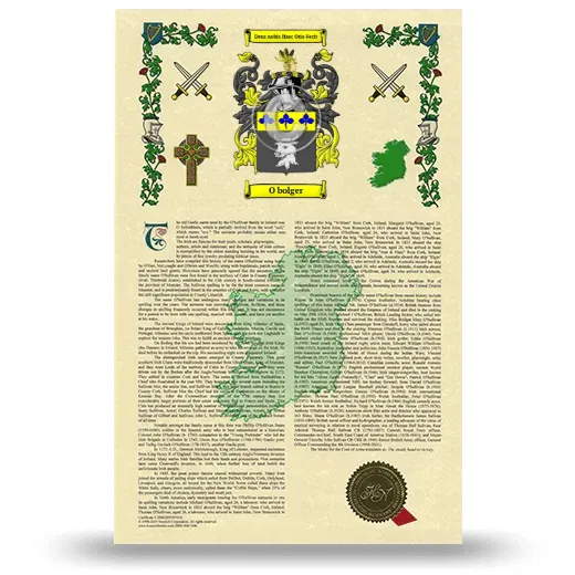 O bolger Armorial History with Coat of Arms