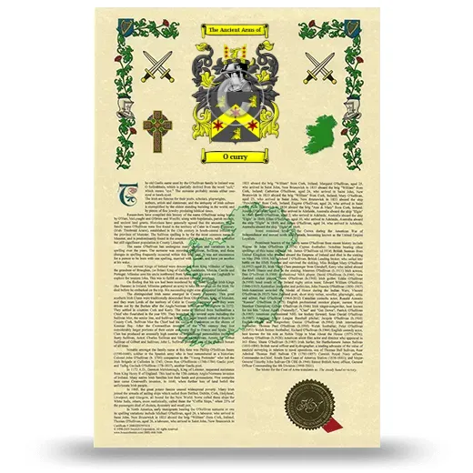 O curry Armorial History with Coat of Arms