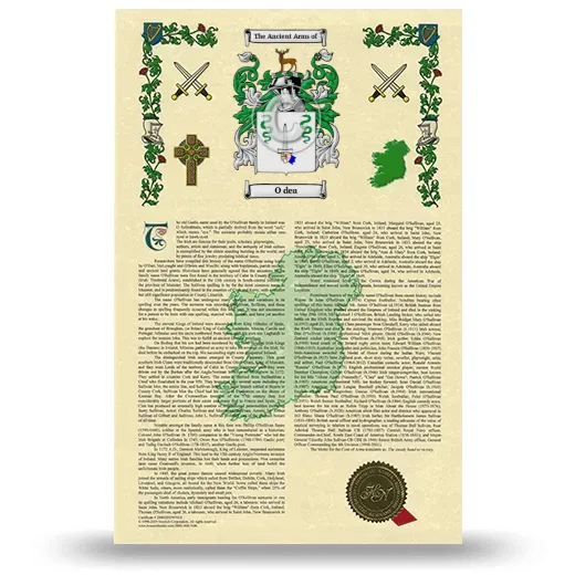 O dea Armorial History with Coat of Arms