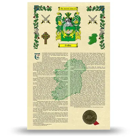 O riley Armorial History with Coat of Arms