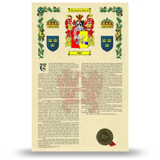 Olaf Armorial History with Coat of Arms