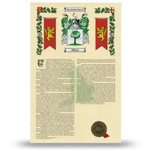 Olivers Armorial History with Coat of Arms
