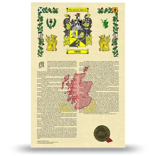 Olliffe Armorial History with Coat of Arms