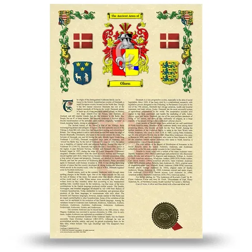 Olsen Armorial History with Coat of Arms