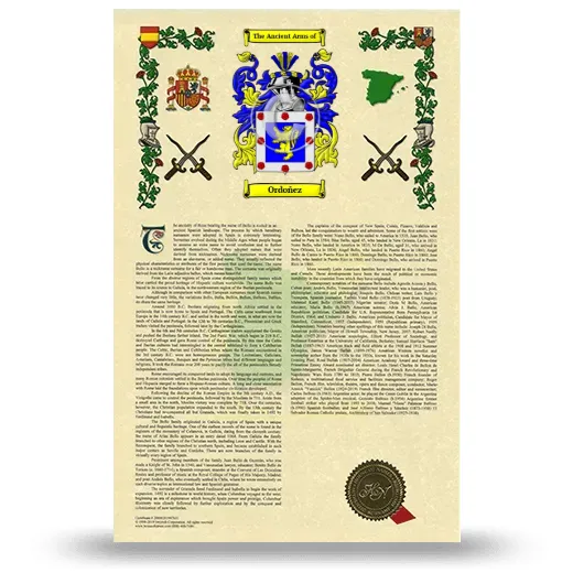 Ordoñez Armorial History with Coat of Arms