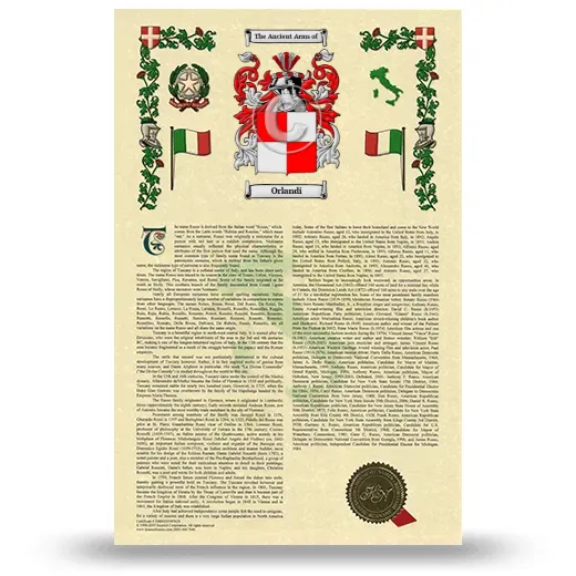 Orlandi Armorial History with Coat of Arms