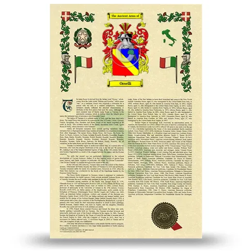 Orselli Armorial History with Coat of Arms