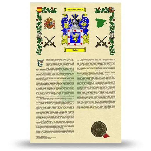 Ortiz Armorial History with Coat of Arms