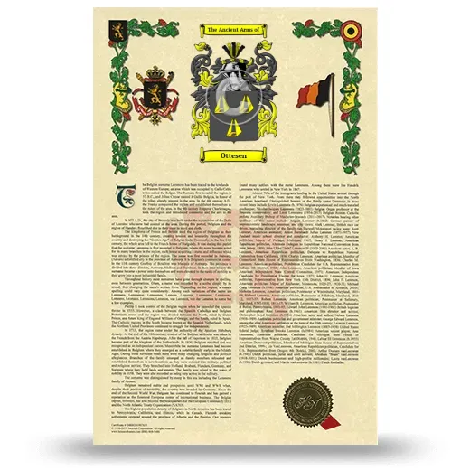 Ottesen Armorial History with Coat of Arms