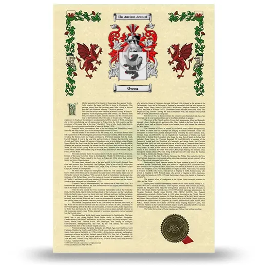 Owen Armorial History with Coat of Arms