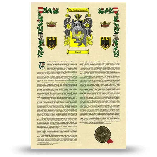 Pabst Armorial History with Coat of Arms