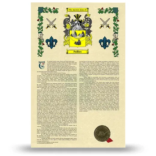 Pailhes Armorial History with Coat of Arms