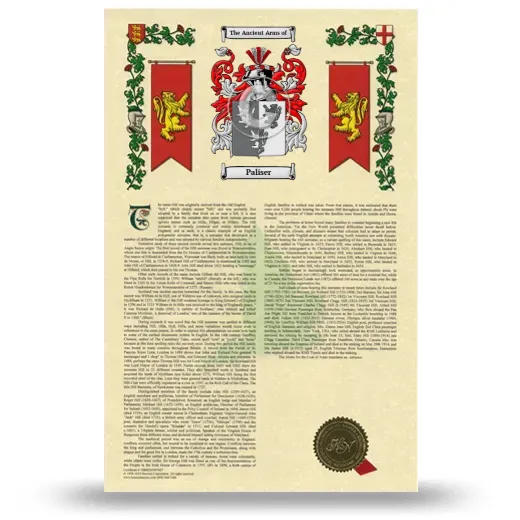 Paliser Armorial History with Coat of Arms