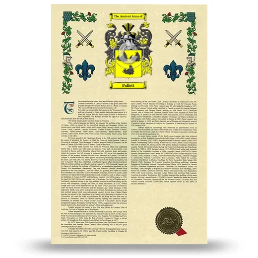 Pallett Armorial History with Coat of Arms